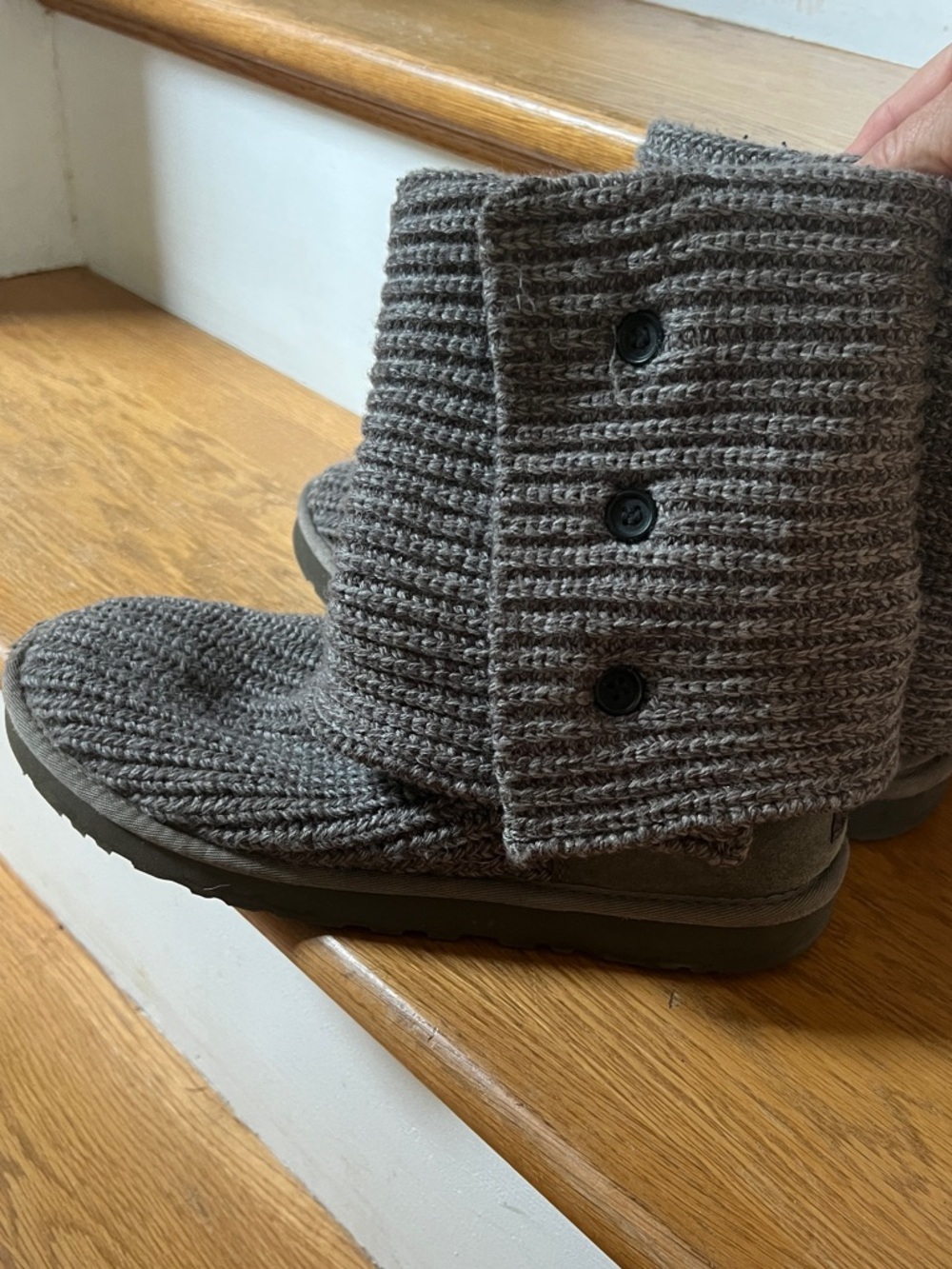 UGG Knit Button-Trim Boot Gray